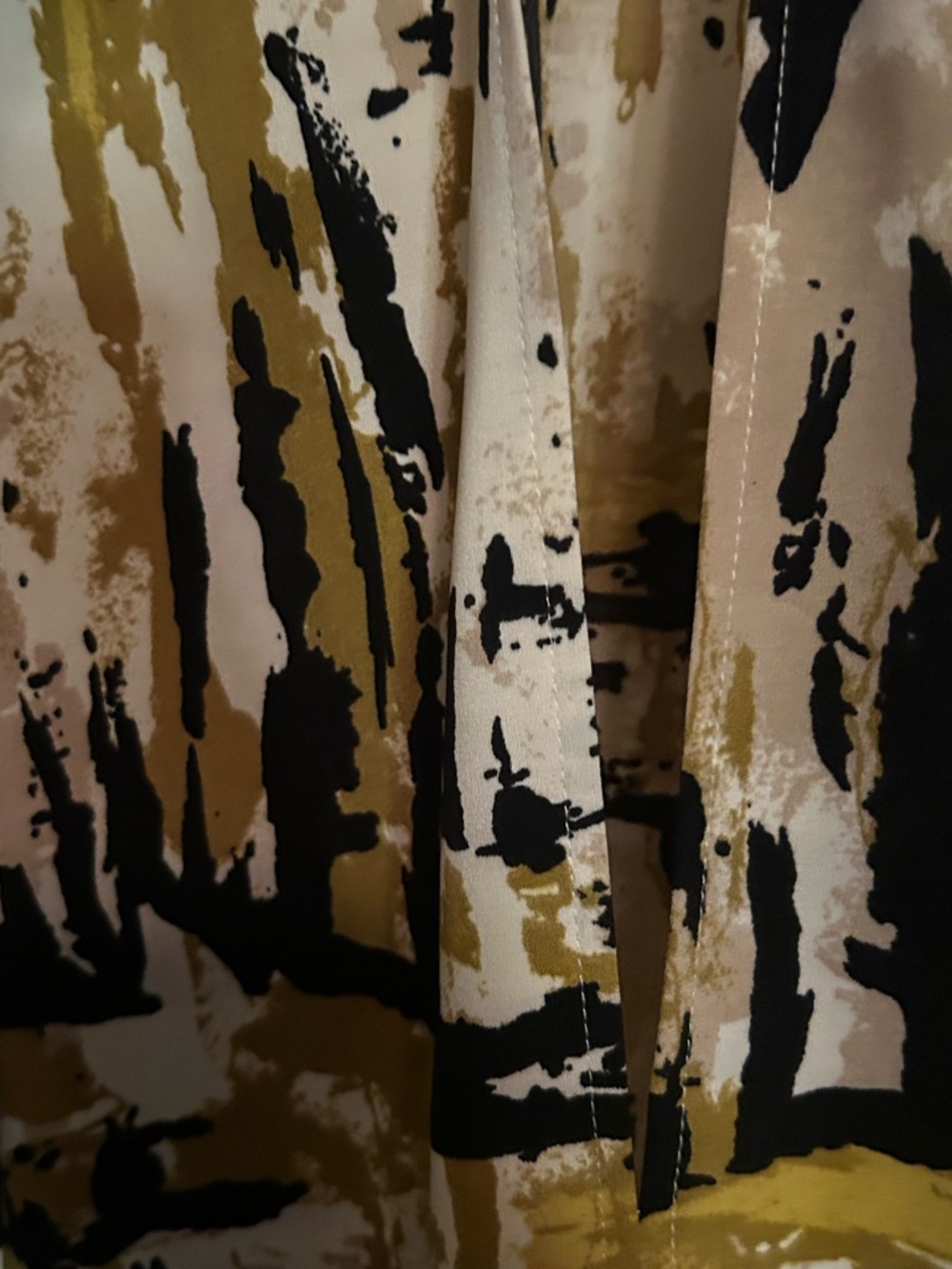 Abstract Brushstroke Mini Dress in Olive, Black & Cream - Picture 3 of 3